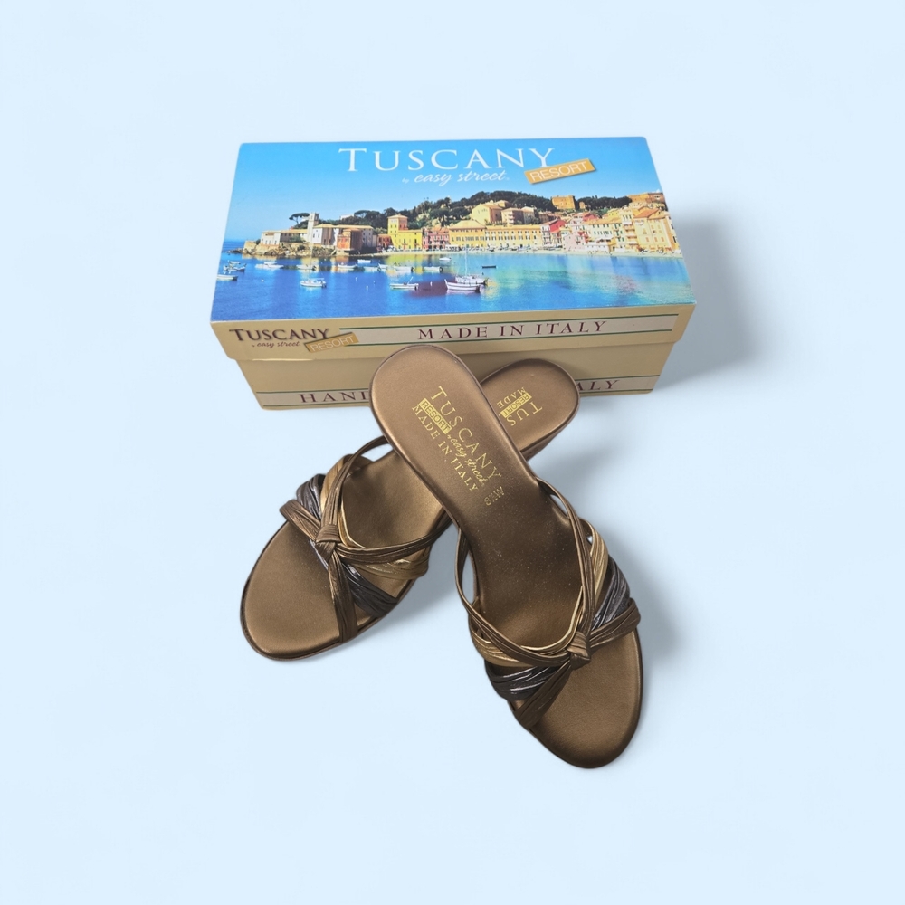 Tuscany Metallic Bronze Twist Slide Sandals for Women